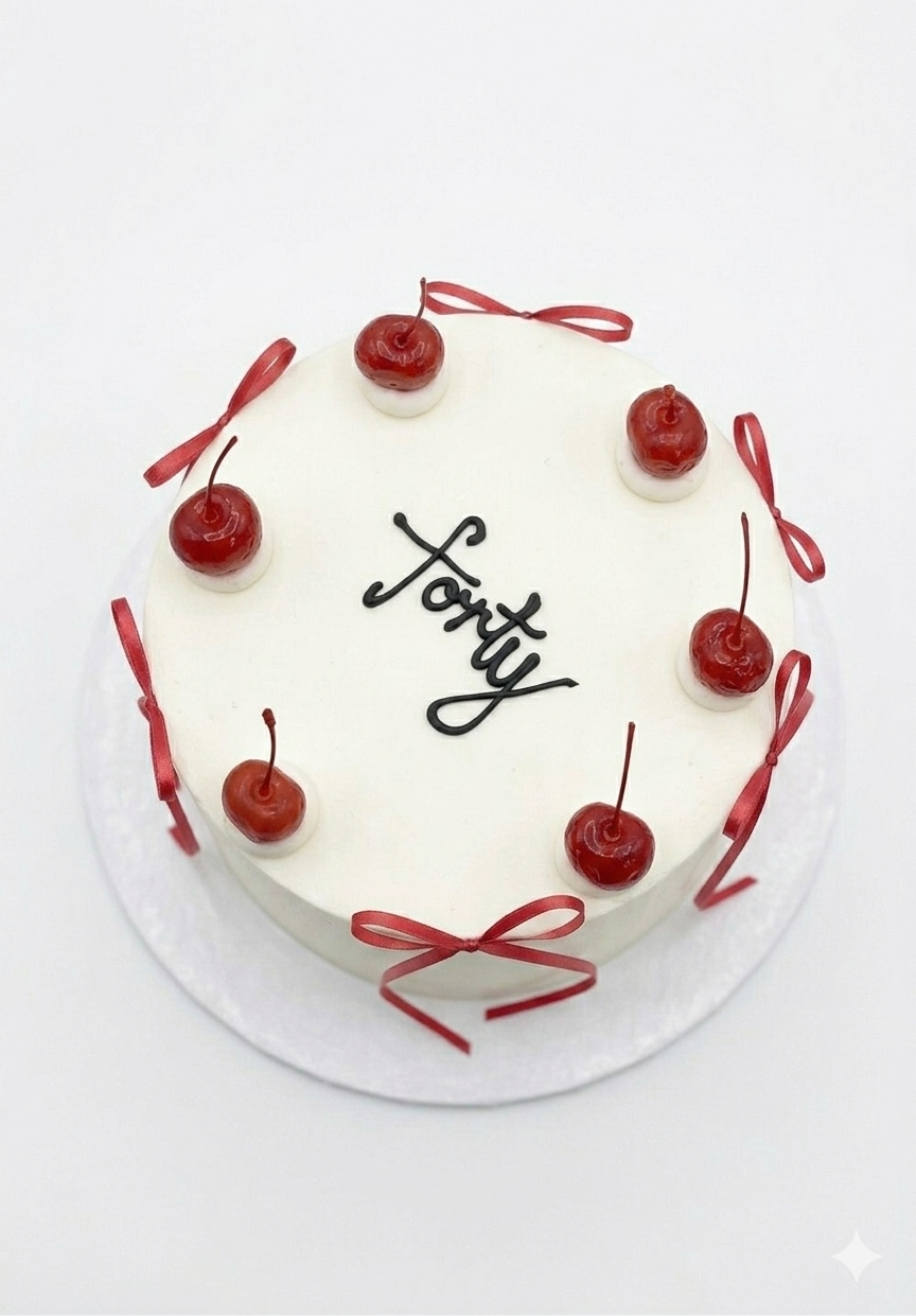 Torta Blanca con cerezas y moño 